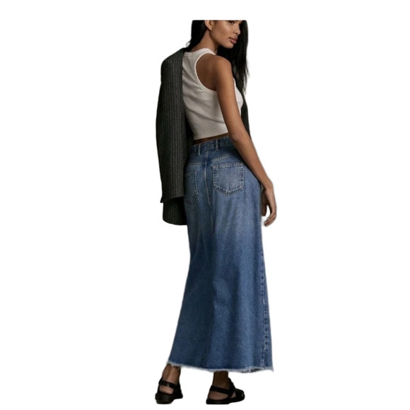 Anthropologie Pilcro Madi Front Slit Denim Maxi Skirt Size 8 - Picture 2 of 4